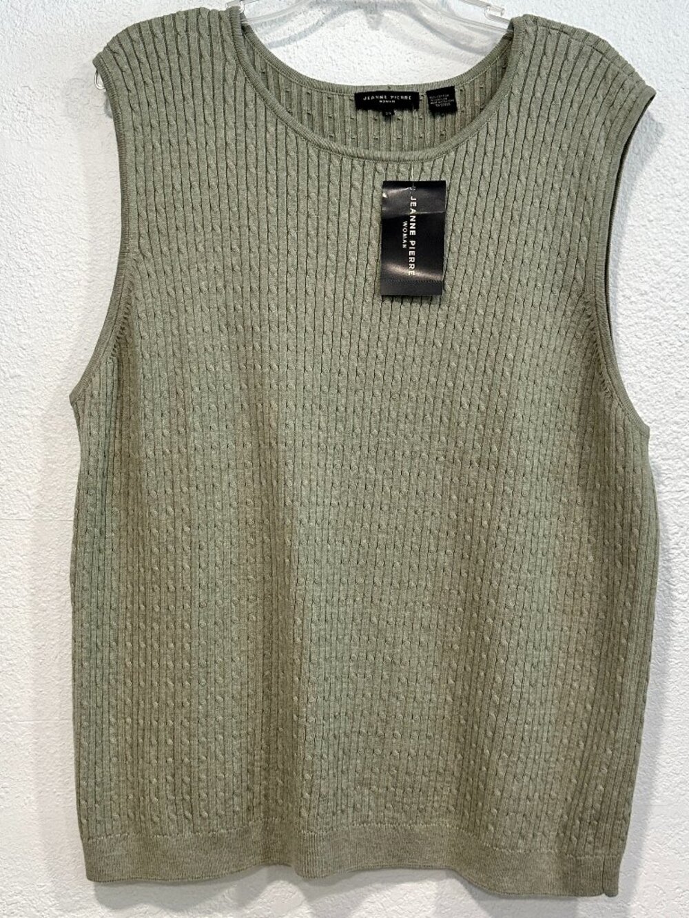 NWT Jeanne Pierre Sleeveless Sweater Vest Green Heather Cable Knit Women Size 3X